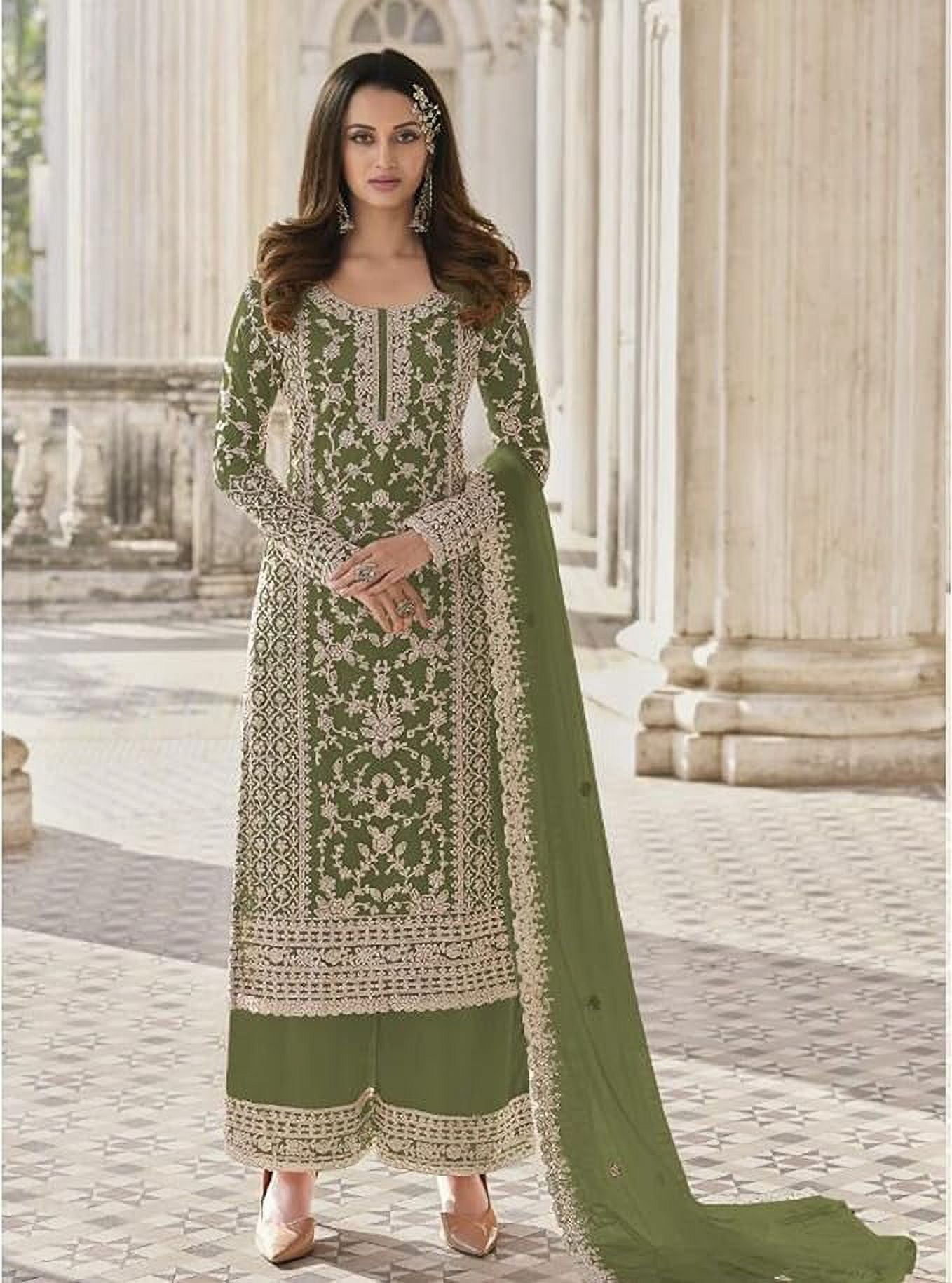 mehendi green dress Mehendi Green Embroidered Anarkali S main image 1