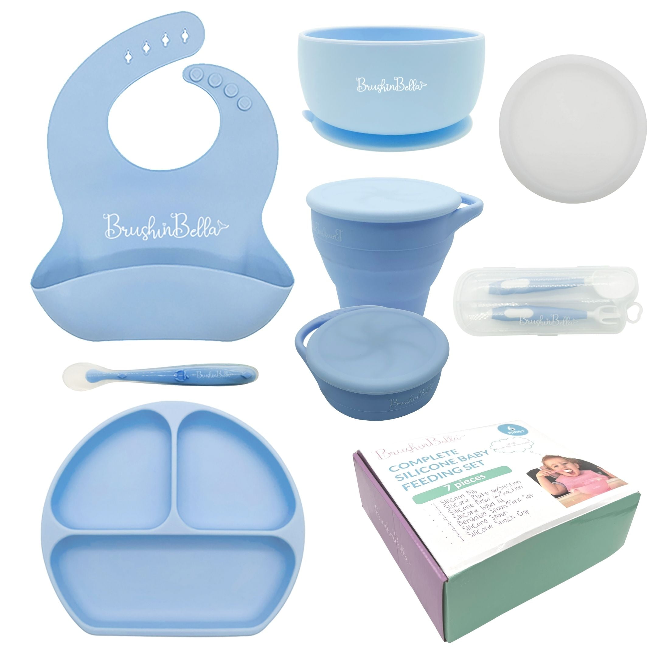Baby Feeding Set Suction Silicone Bib Plates Bowls Spoons BPA Free Toddler Divid 