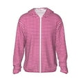 thumbnail image 2 of Uemuo Pink Gingham Pattern Women's Full Zip UPF 50+ Sun Protection Hoodie Jacket Long Sleeve Sun Shirt Hiking Outdoor Performance with Pockets-Medium, 2 of 9