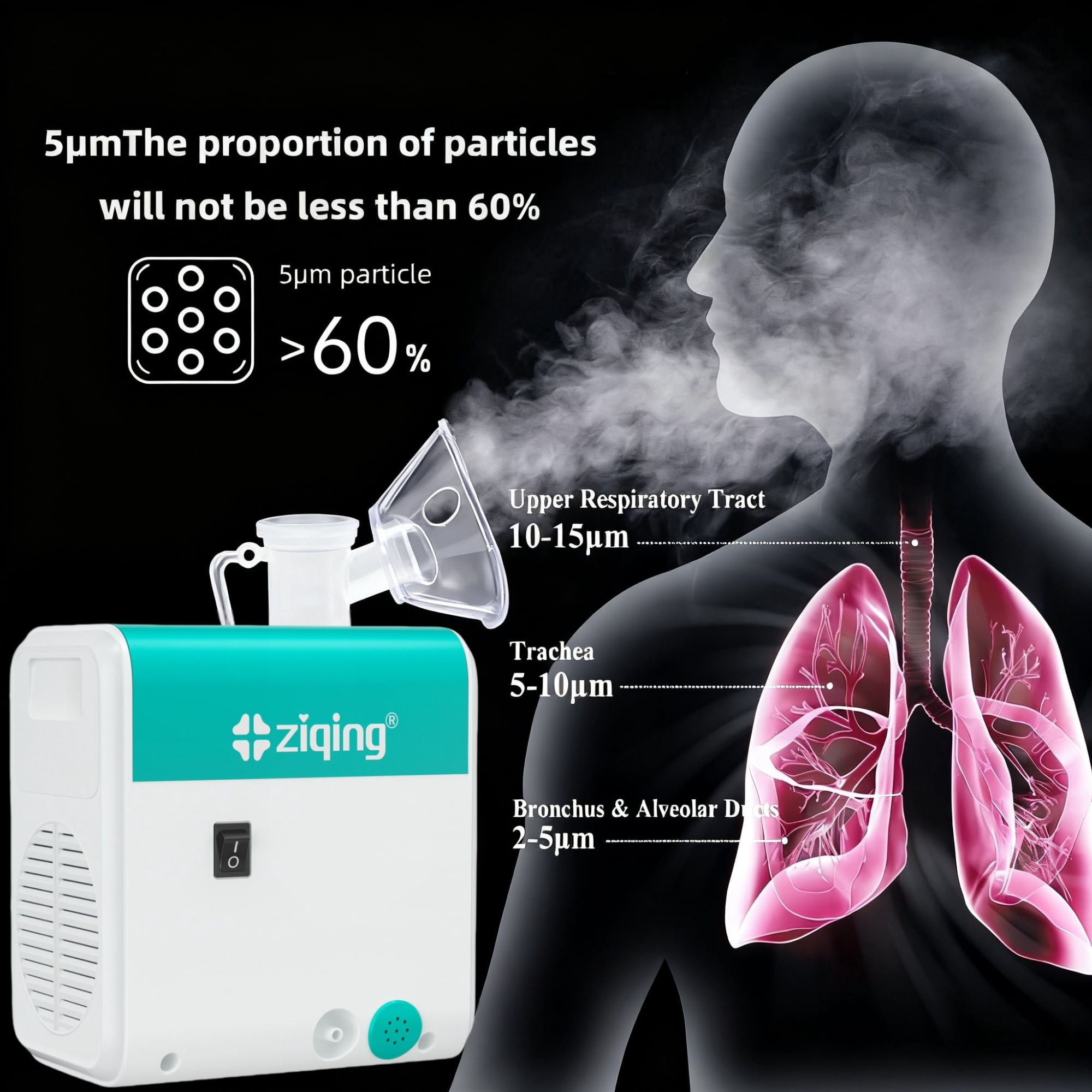 ZIQING Ultra-Quiet Portable Breathing Compression Humidifier for Home Use—Suitable for Adults and Children