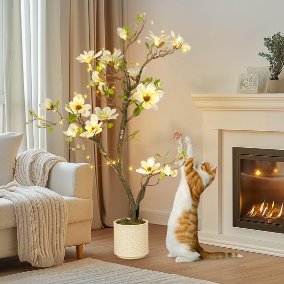 GloryStar Tall Faux Magnolia Plant, 4/5/6FT Artificial Flowering Tree for Yard, Patio, and Home Arrangements