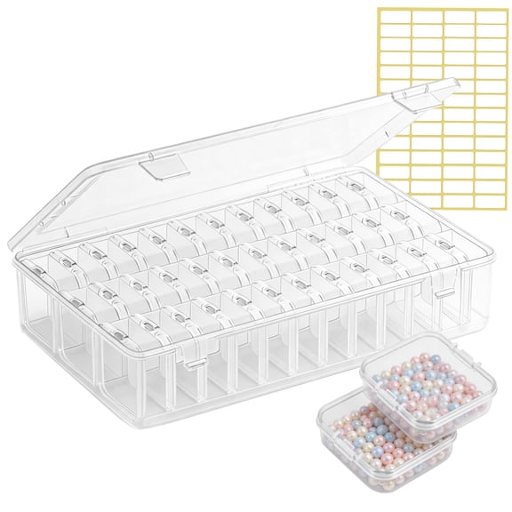 START MAKERS Bead Organizer 36 Grids, Craft Organizers and Storage with Clear Hinged Lids, Small Parts Box with Label Stickers for Jewelry Beads Diy Supplies