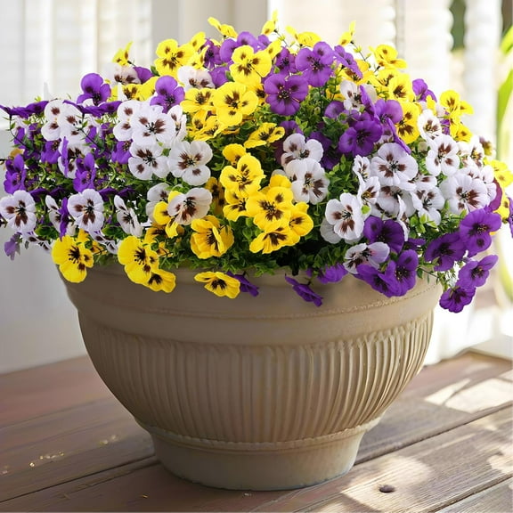 Waipfaru 20 Bundles Artificial Pansy Flower for Outdoor, UV Resistant Faux Pansies Plants,Realistic Silk Fake Flowers for for Front Porch,Basket,Garden Decor