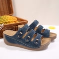 thumbnail image 5 of Yyuenw Triple Strap Buckle Wedge Slide Sandals Women PU Open Toe Slip On Holiday Footwear, 5 of 9