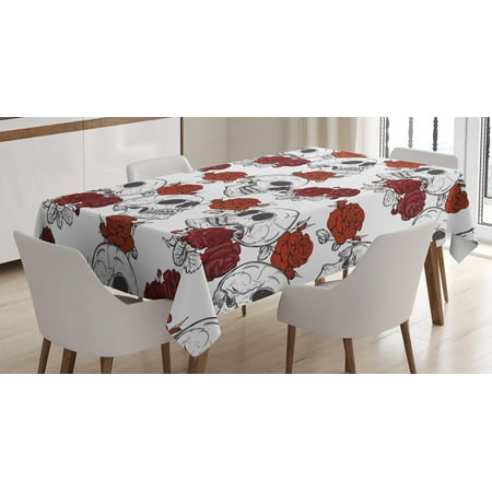 

Skull Decorations Tablecloth Retro Gothic Dead Skeleton Figures with Rose Halloween Spooky Trippy Romantic Rectangular Table Cover for Dining Room Kitchen 60 X 90 Inches Grey by Ambesonne