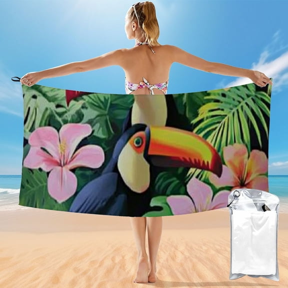 BCIIG Toucan Flowers Jungle Quick Dry Towel Graphic Beach Towel 27.5x55in, Super Absorbent Lightweight Towel, Beach Towels for Travel and Beach, Unique Bath Towel Gift 55x27.5in