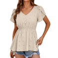 thumbnail image 2 of Gibobby Playera de Manga Corta con Cuello Redondo Camiseta manga corta suelta informal con diseño personalidad para mujer(Beige,XL), 2 of 4