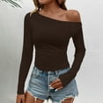 thumbnail image 2 of Womens Basic T-Shirts Going Out Tops Tight Slim Fit Cute One Shoulder Long Sleeve Y2k Clothes Fall Fashion Outfits Coffee XL, 2 of 4