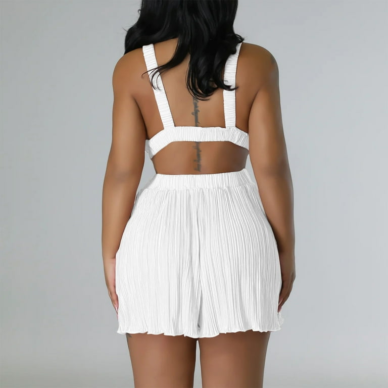 Deep-V Sleeveless Jumpsuit - White