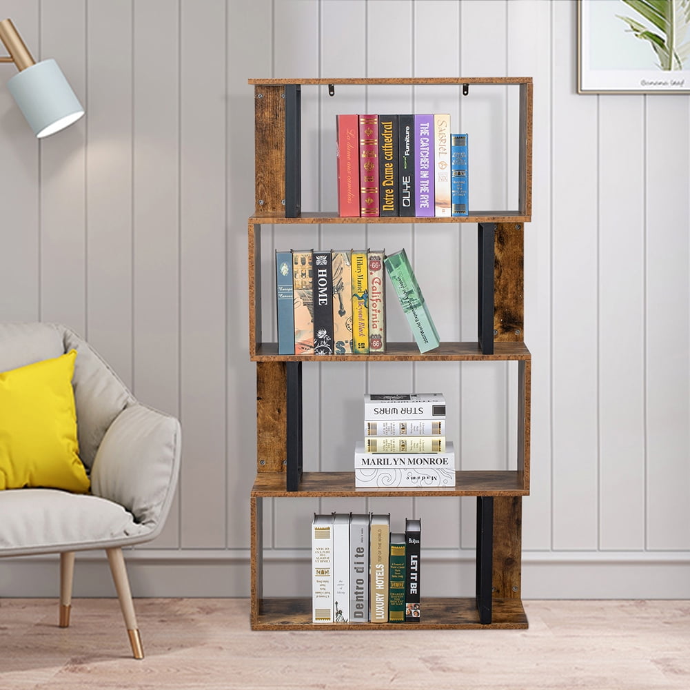 Lowestbest 4 Tier Display Shelf, S-Shaped Bookshelves, for Home, Office, Vintage Brown Industrial Style Lowestbest 4 Tier Display Shelf, S-Shaped Bookshelves, for Home, Office, Vintage Brown Industrial Style