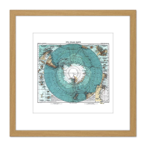 Map Petermann Habenicht 1912 Antarctica German 8X8 Inch Square Wooden Framed Wall Art Print Picture with Mount