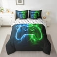 thumbnail image 3 of Homewish Gamepad Game Controller Twin Bedding Sets 7-Piece, Blue Green Lightning Bedding Comforter Set, Teens Kids Boys Girls Reversible Sheet Sets, Super Cozy Room Decor, 3 of 8