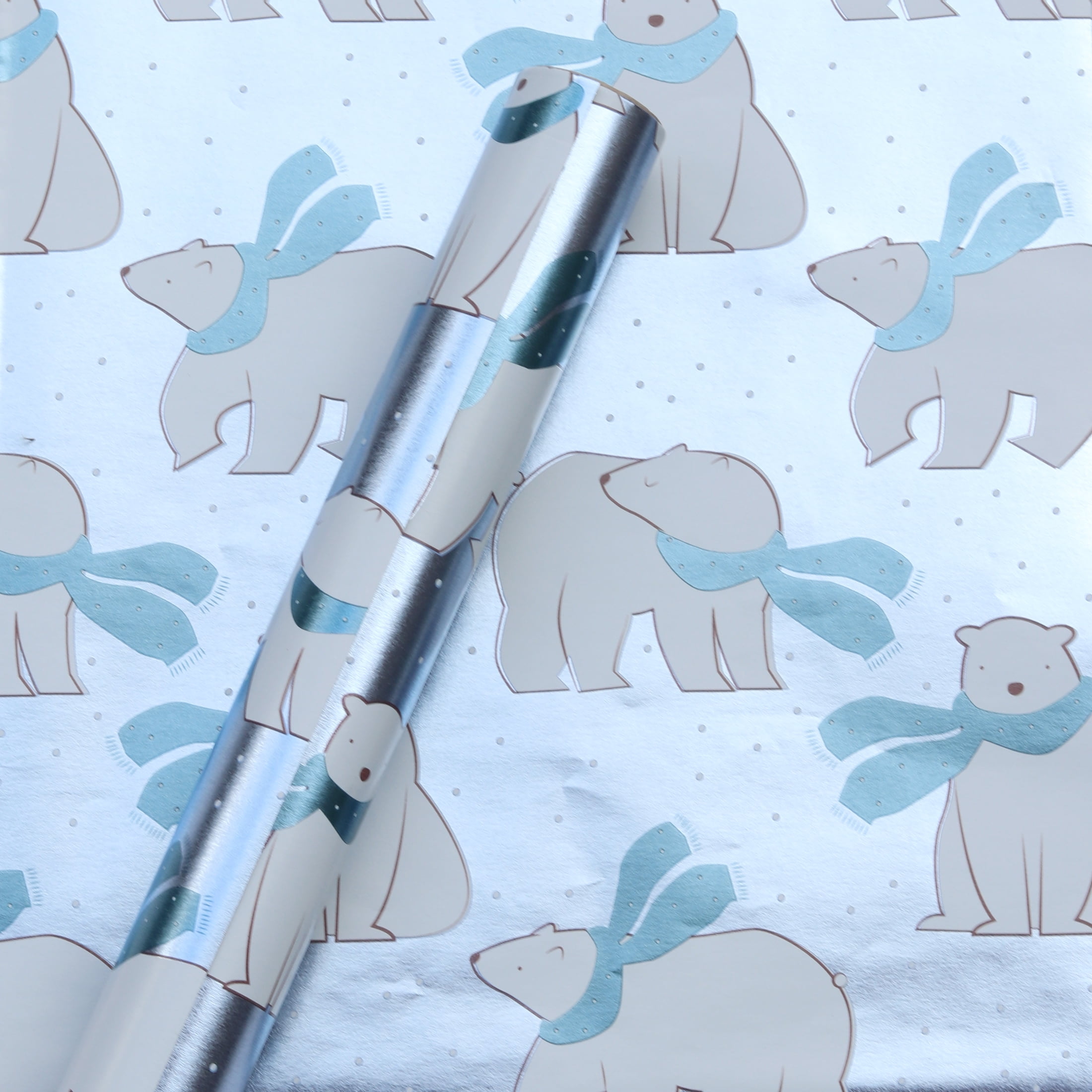 Holiday Time Blue and Silver Foil Reversible Christmas Wrapping Paper, 3 Roll, 50 Sq ft