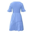 thumbnail image 6 of Wycnly Womens Dresses Elastic Waist Casual Pocket Flowy Ruffle Swing Beach Dresses Short Sleeve V-Neck Dandelion Print Mini Summer Dress Blue XXL Clearance Clothes, 6 of 6