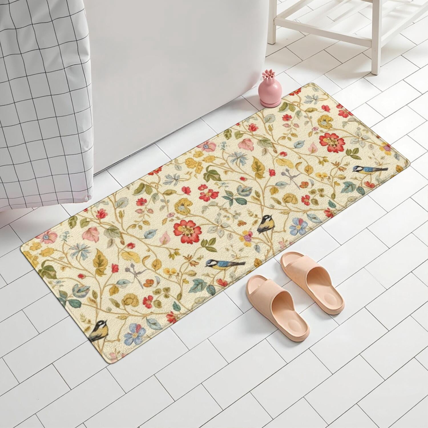 Pioneer Flower Floral Print Pattern Bathroom Rugs Mat, Non Slip Microfiber Bathroom Rug with Rubber Backing, Soft Mats for Bathroom Floor Tub Shower, 24"x60"