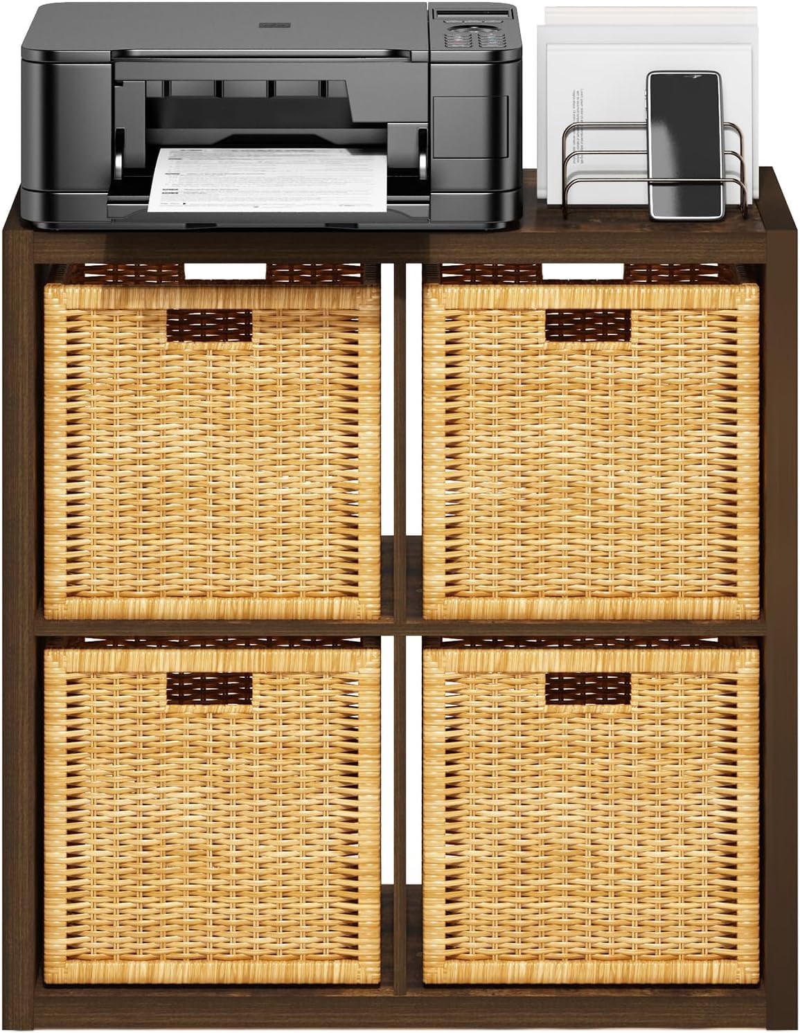 SONGMY Cubicle Open Back Decorative Cube Storage Organizer, 4-Cube, Amber Pine