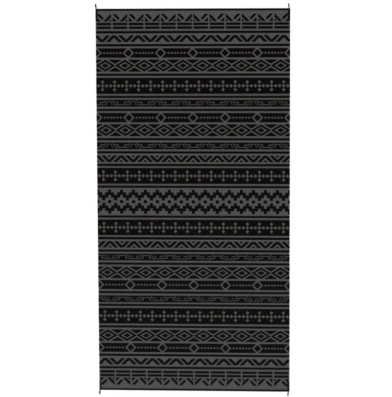 9' x 18' Black & Gray Geometric Wall Reversible Outdoor Patio Rug, Waterproof Plastic Straw RV Camping Rug with Carry Bag, Foldable Fade Resistant Mat
