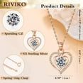 thumbnail image 4 of RIVIKO Heart Birthstone Pendant Necklace for Women 925 Sterling Silver Zirconia Necklaces Wedding Anniversary Birthday Mothers Day Jewelry Gifts For Her Mother Wife, 4 of 12
