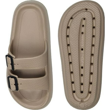 Double Buckle Sandals Adjustable for Women Men Flat Sandals Pillow Cloud Slippers Comfort Slide Waterproof Slip-on Shower Shoes Seaside