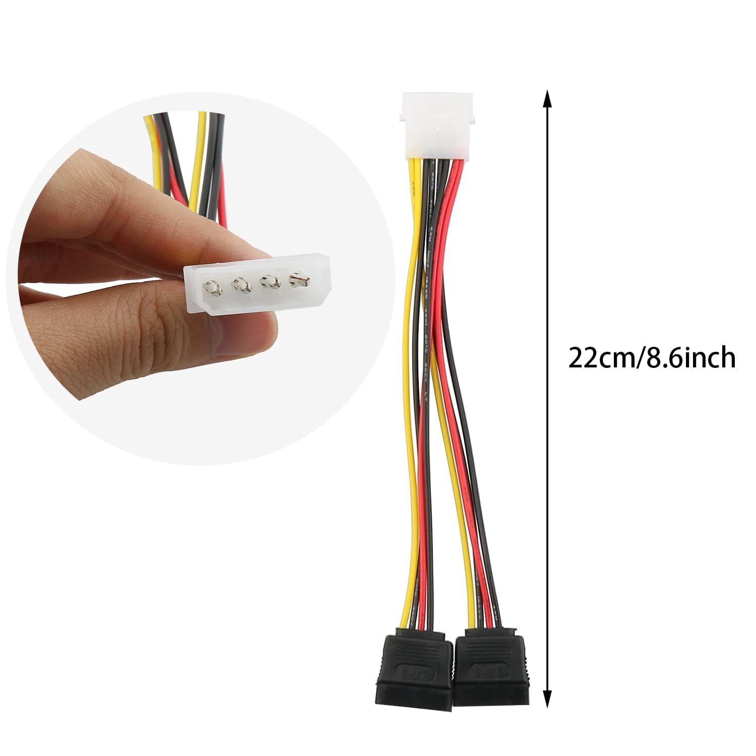 HRTGFD-3pcs 4 Pin Molex to Dual SATA Power Y-Cable Adapter 4 Pin Male IDE Molex to 15 Pin Female Dual SATA Power Splitter Adapter Cable 18AWG