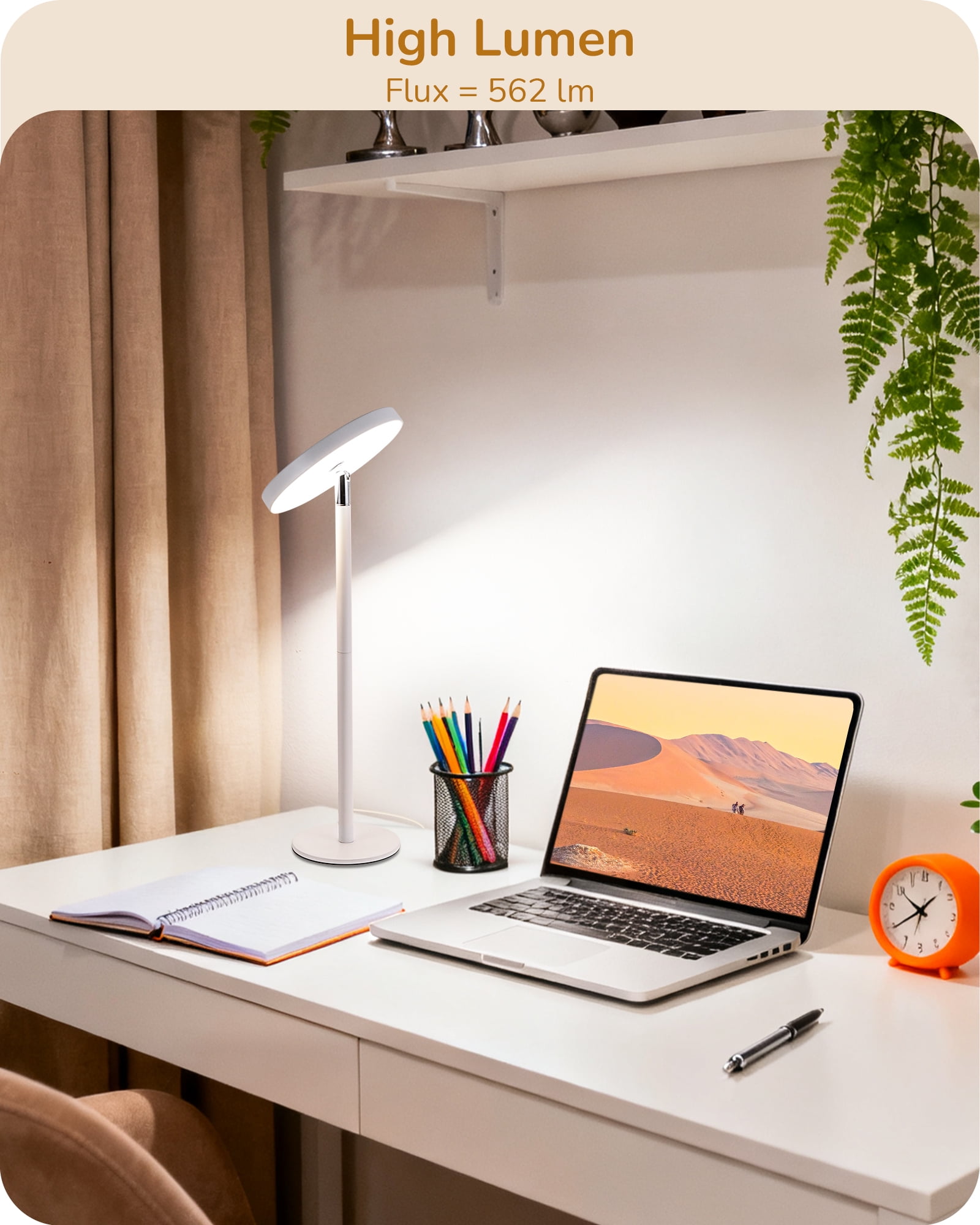 EDISHINE LED Table Lamp with 2 Adjustable Height, 5%-100% Dimmable & 3 Color Temperature, Touch Control, Modern Desk Lamp for Office, Reading, White