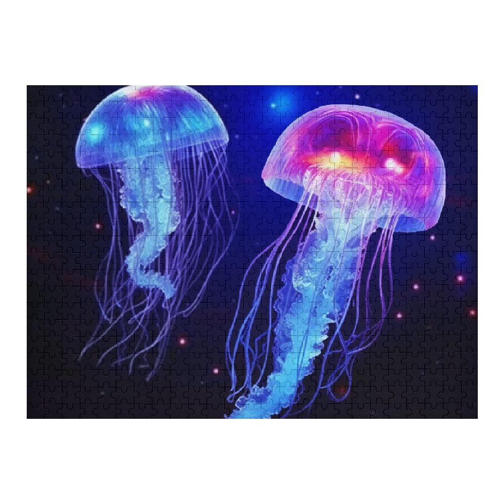 PRATYUS Jellyfish Bioluminescence Hologram Wooden Jigsaw Puzzle Wall Art Decor Gift for Family Friends 500 PCS