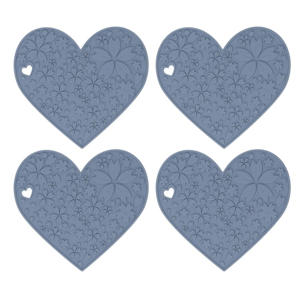4 manteles individuales de silicona en forma de corazón, antideslizantes, impermeables, resistentes al calor, lavables, para mesa de comedor, para alimentación de mascotas, fregadero de coci