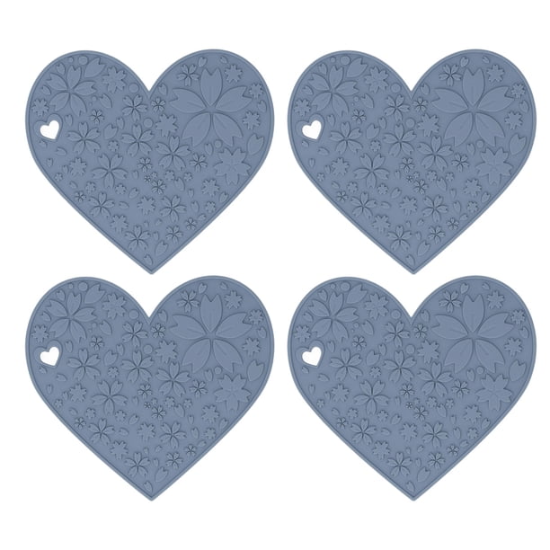 4 manteles individuales de silicona en forma de corazón, antideslizantes, impermeables, resistentes al calor, lavables, para mesa de comedor, para alimentación de mascotas, fregadero de coci