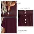 thumbnail image 6 of Bienvenido Summer Top Button Front Short Sleeve V Neck Breathable Comfortable Casual T Shirt Dark Red S, 6 of 7