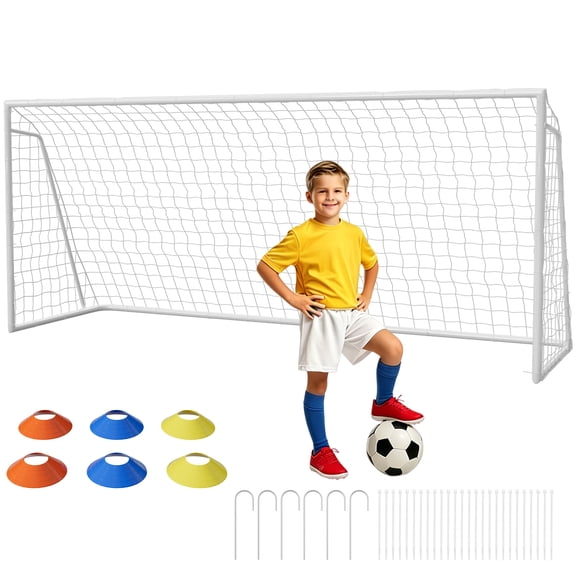 Slsy 16x7ft Soccer Goals for Backyard, Steel Soccer Goal with 6 Cones, Weatherproof Soccer Goal for Teens/Adults Practice Training