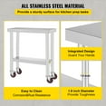 thumbnail image 3 of VEVORbrand 30 x 12 x 34 Inches Stainless Steel Work Table 3-Stage Adjustable Shelf with 4 Wheels Heavy Duty Commercial Food Prep Work Table with Brake for Kitchen, 3 of 9