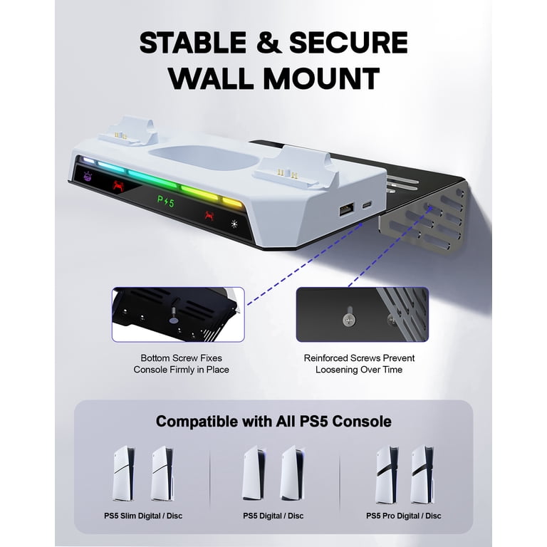 PS5 Wall Mount Kit with Dual Controller Charging Station photo 4