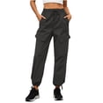 thumbnail image 2 of Cagogo Women's Cargo Pants with Pockets Drawstring Casual Loose Long Tapered Pants Streetwear Solid Trousers for Party Office Travel, Gray S, 2 of 6