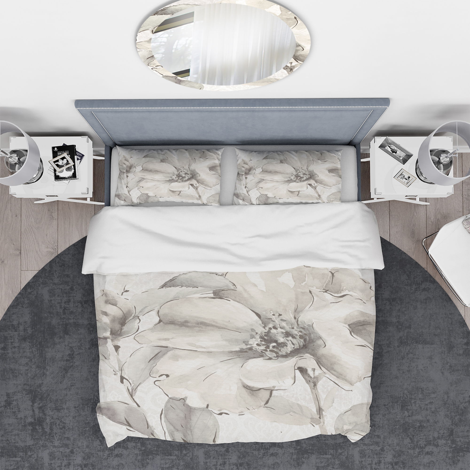 Designart 'Indigold Grey Peonies IV' Cottage Duvet Cover Set