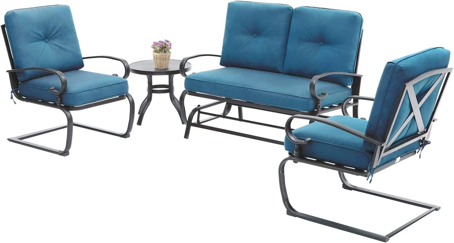 SUNCROWN 4-Piece Outdoor Patio Furniture Set Wrought Iron Conversation Sets, Peacock Blue - image 5 of 8