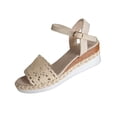 thumbnail image 2 of Women's Lightweight Crochet Lace Sandals, Adjustable Buckle Espadrille Wedge Heels, Open Toe Casual Summer Chunky Shoes for All-Day Comfort Beige 7.5, 2 of 9