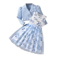 thumbnail image 2 of SONGGE Girls Floral Print Dress With Sheer Overlay And Jacket Summer Style Outfit Sets Toddlers Kids Back To School Cute Clothing Sets, 2 of 8