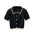 thumbnail image 1 of Camisa de punto para mujer, botón de manga corta, ropa de punto superior informal de verano, negro sidaley AP001466-02B, 1 of 7