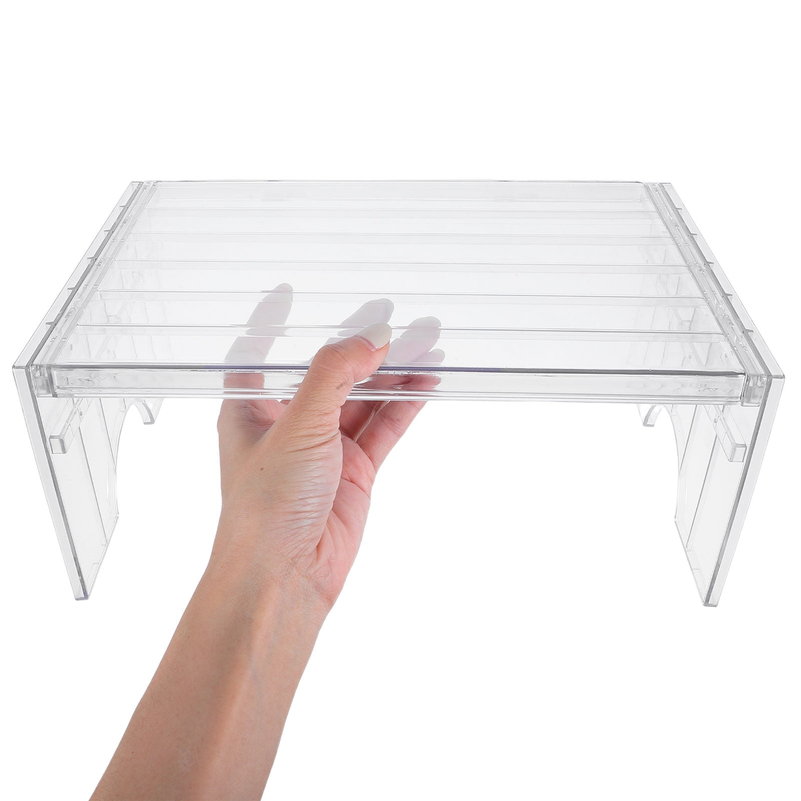 FONDOTIN Adjustable Transparent Refrigerator Shelf Organizer, Stackable Fridge Storage Rack for Kitchen and Home Use