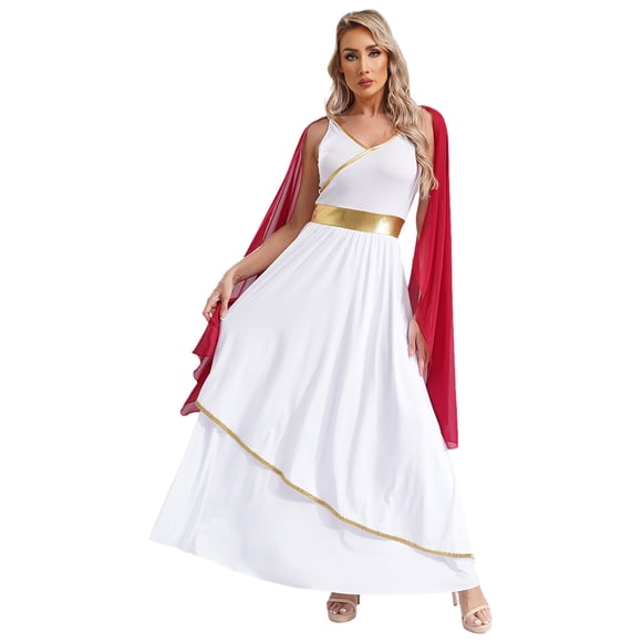 Linjinx Womens Ancient Greek Toga Costume One Shoulder Chiffon Overlay Praise Dance Maxi Tunic Dress Burgundy XXL