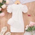 thumbnail image 5 of Knitted Dresses for Girls with Bag Size 3-8 Toddlers Kids Trendy Short Puffed Sleeve Crewneck Solid Color Stretchy Slim-Fit Bodycon Dress, 5 of 7