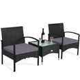 thumbnail image 3 of Costway 3 PCS Patio Wicker Rattan Furniture Set Coffee Table & 2 Rattan Chair W/Cushion Gray, 3 of 8