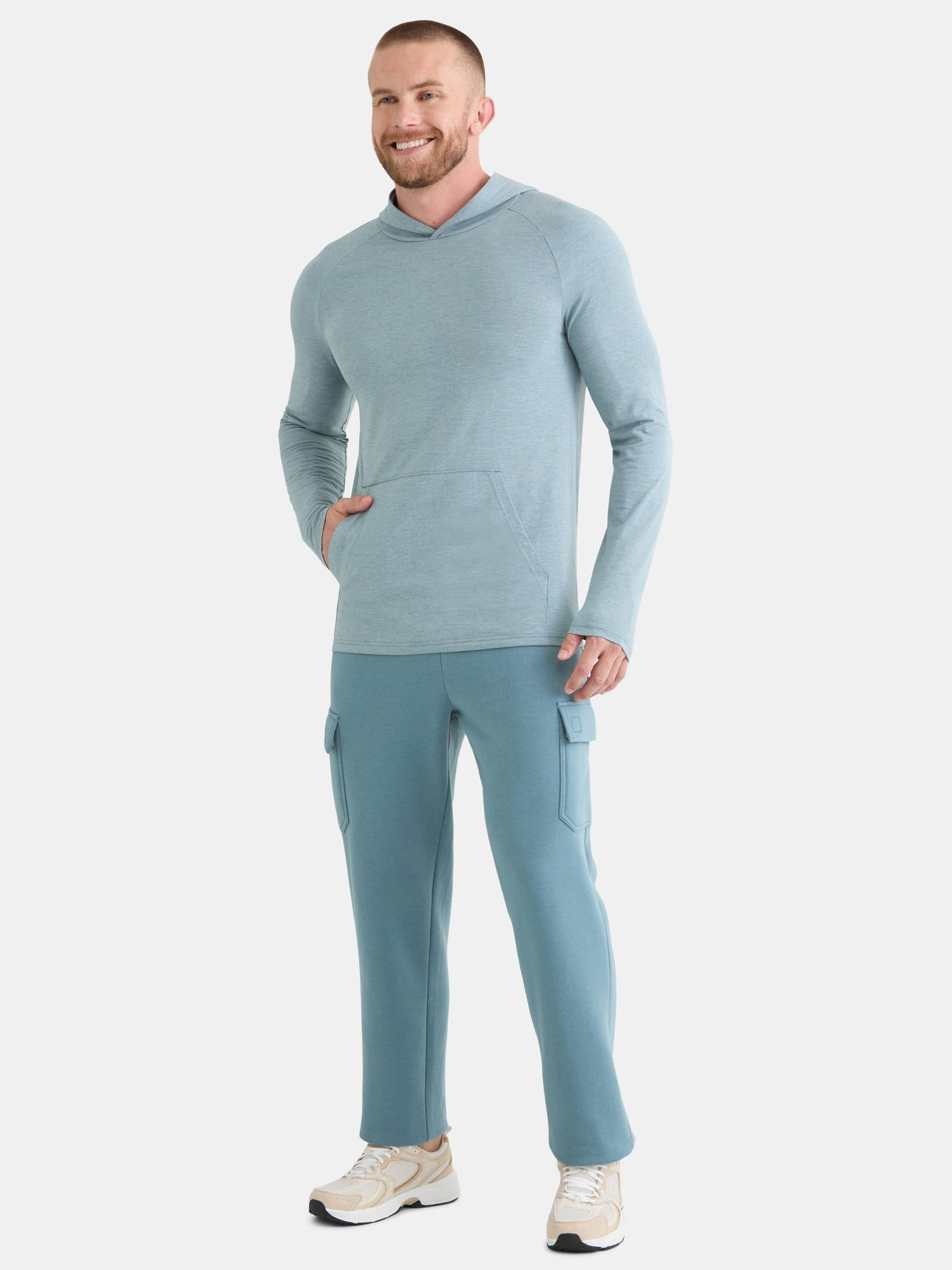 Athletic Works Men's Tri Blend Long Sleeve T-Shirt Hoodie, Sizes S-3XL