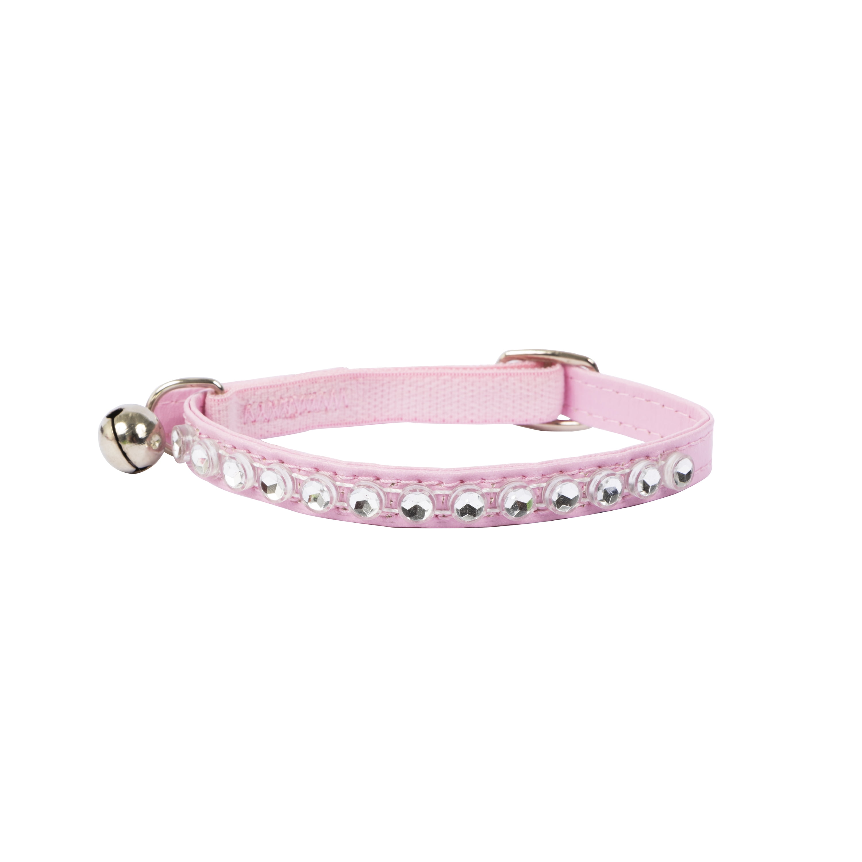 Vibrant Life Pink Rhinestone Cat Collar, Neck Adjusts 7-10 Inches, Slide Buckle, Leather-Like Material, Shiny Bell