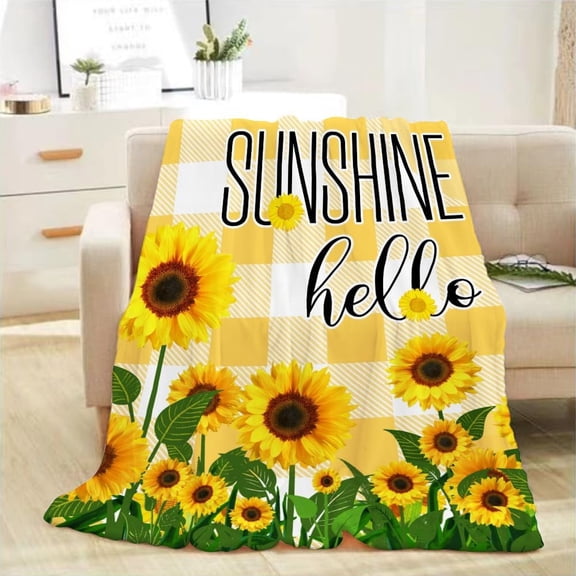 Sunflower Throw Blanket 50x60 Yellow Plaid Summer Flower Throw Blanket Birthday Gifts for Couch Sofa Bed Soft Cozy Lightweight Fuzzy Plush Fleece Printed Blankets and Throws Blanket Decorative
