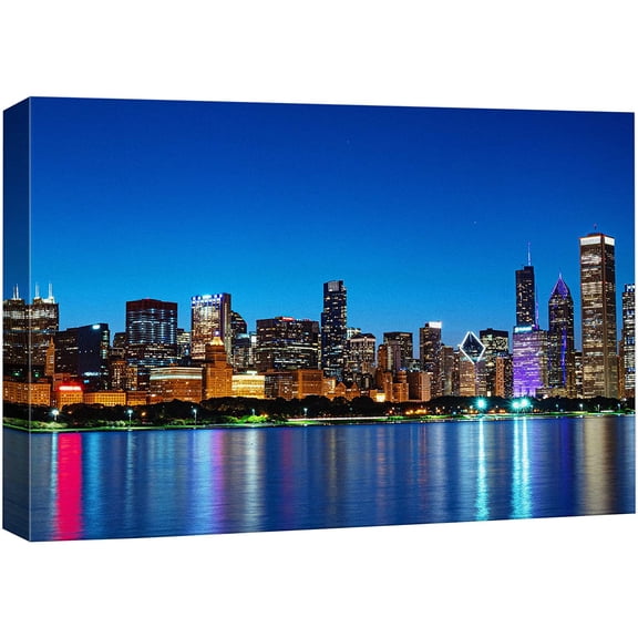 wall26 Canvas Print Wall Art Neon Rainbow River Light Skyline Architecture Cityscape Photography Realism Rustic Scenic Landscape Modern Relax/Calm Colorful for Living Room, Bedroom, Office - 24"