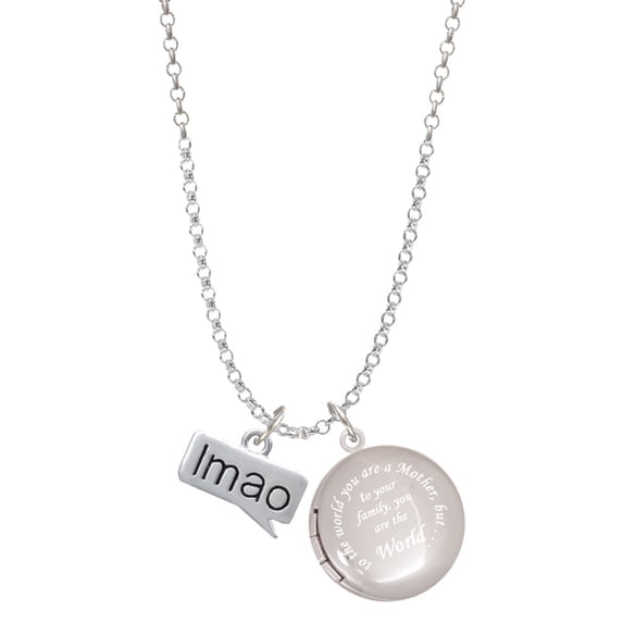 Delight Jewelry Silvertone Text Chat - lmao - Laughing My A** Off - To the World You are a Mother Locket Necklace