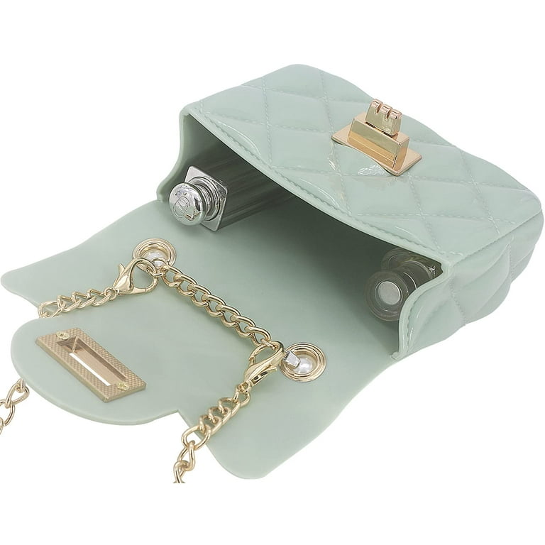 Mint Green Faux Soft Leather Chain Embellished Evening Bag 