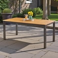 thumbnail image 2 of GZXS Modern Outdoor Dining Table, 70.75" x 34" Acacia Wood Rectangular Patio Table with Straight Metal Legs, Easy Assembly for Porch, Deck, and Outdoor Entertaining (Teak & Black), 2 of 10