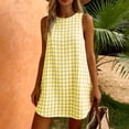 thumbnail image 2 of VBVC Women's Cotton Gingham Tank Mini Dress, Ladies' Crew Neck A-Line Plaid Shift Dresses, Sleeveless Summer Beach Vacation Dress For Women,Yellow,S-2XL, 2 of 10